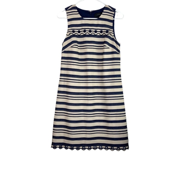 JCrew Striped Sheath Dress Grommet Details Sleeveless Blue - Picture 2 of 9